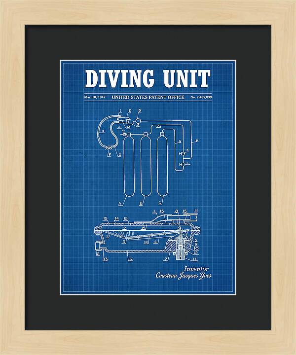 Diving Unit Cousteau Aqua Lung Blueprint Patent Us2485039a