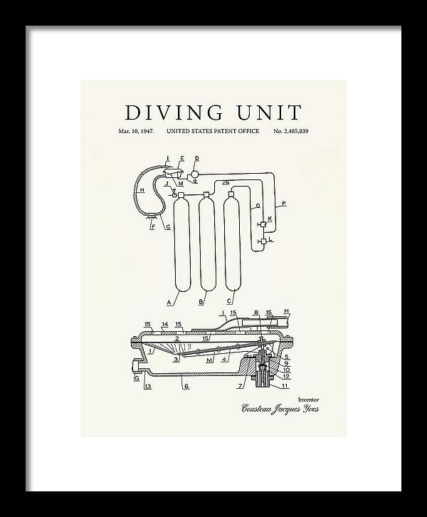 Diving Unit Cousteau Aqua Lung Minimalist Patent Us2485039a
