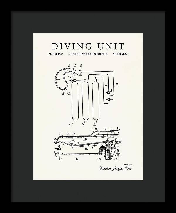 Diving Unit Cousteau Aqua Lung Minimalist Patent Us2485039a