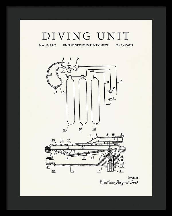 Diving Unit Cousteau Aqua Lung Minimalist Patent Us2485039a