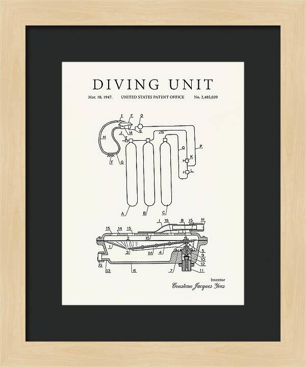 Diving Unit Cousteau Aqua Lung Minimalist Patent Us2485039a