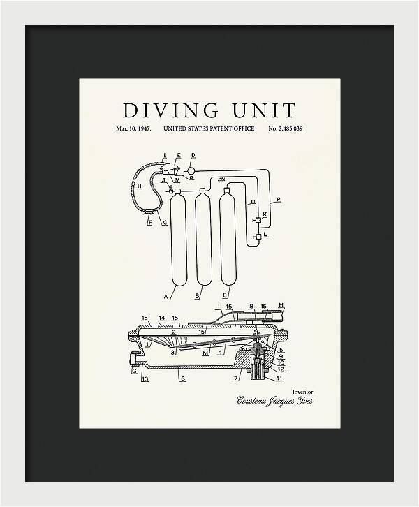 Diving Unit Cousteau Aqua Lung Minimalist Patent Us2485039a