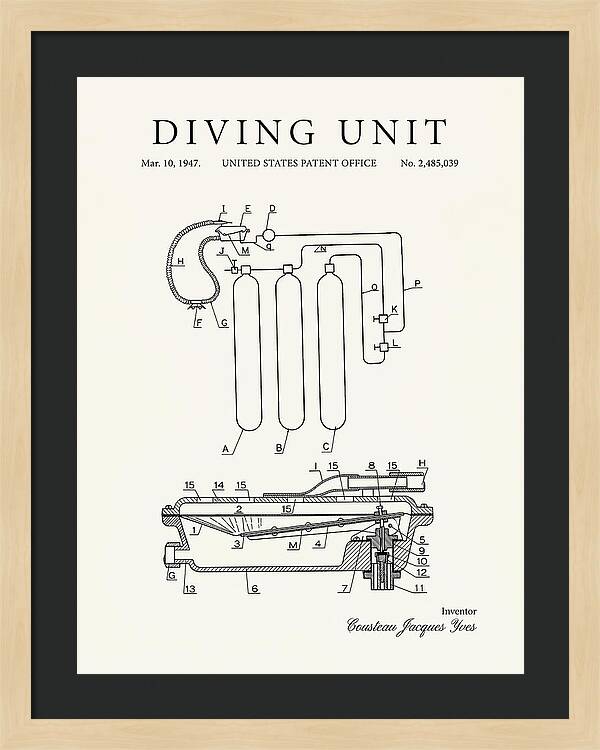Diving Unit Cousteau Aqua Lung Minimalist Patent Us2485039a