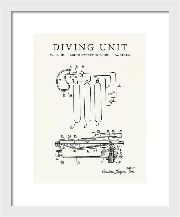 Diving Unit Cousteau Aqua Lung Minimalist Patent Us2485039a