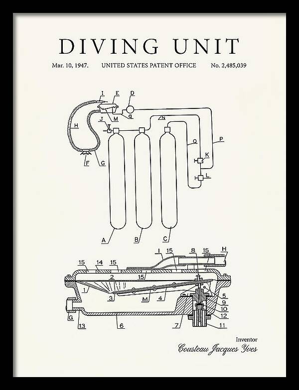 Diving Unit Cousteau Aqua Lung Minimalist Patent Us2485039a