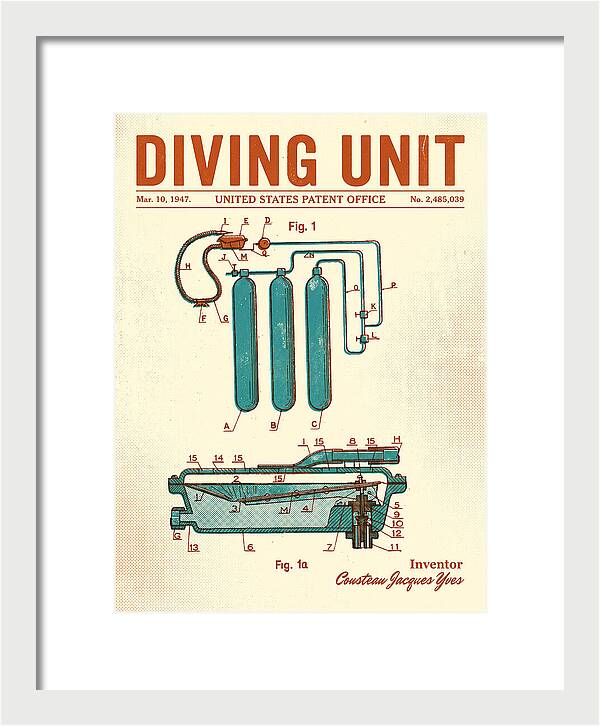 Diving Unit Cousteau Aqua Lung Retro Patent Us2485039a