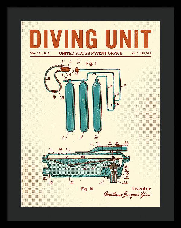 Diving Unit Cousteau Aqua Lung Retro Patent Us2485039a