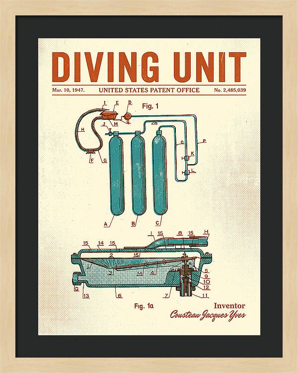 Diving Unit Cousteau Aqua Lung Retro Patent Us2485039a