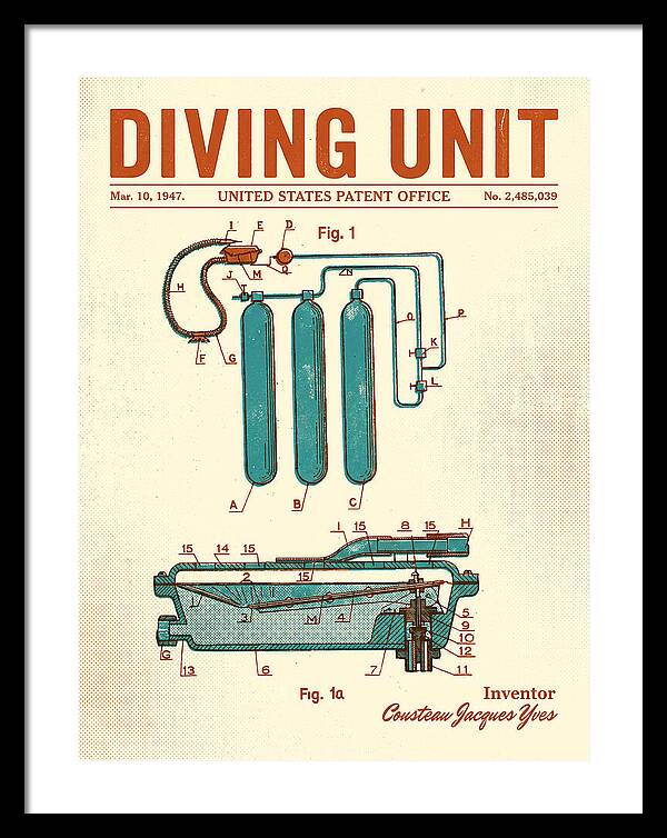 Diving Unit Cousteau Aqua Lung Retro Patent Us2485039a