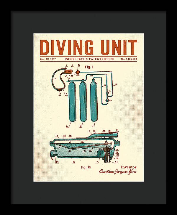 Diving Unit Cousteau Aqua Lung Retro Patent Us2485039a