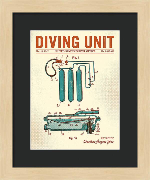 Diving Unit Cousteau Aqua Lung Retro Patent Us2485039a