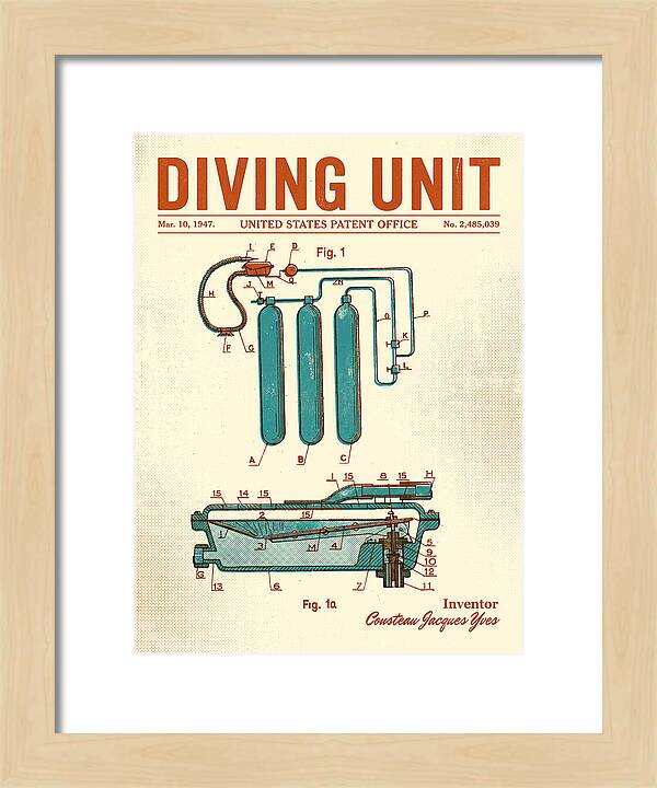 Diving Unit Cousteau Aqua Lung Retro Patent Us2485039a