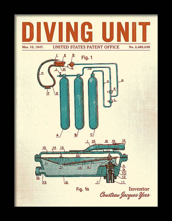 Diving Unit Cousteau Aqua Lung Retro Patent Us2485039a