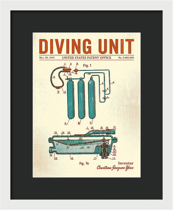 Diving Unit Cousteau Aqua Lung Retro Patent Us2485039a