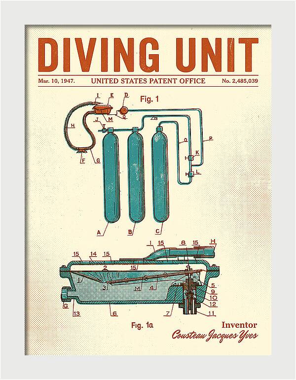 Diving Unit Cousteau Aqua Lung Retro Patent Us2485039a