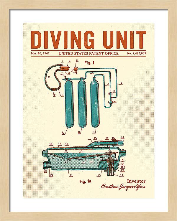 Diving Unit Cousteau Aqua Lung Retro Patent Us2485039a