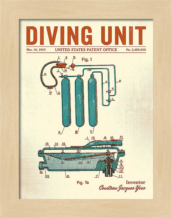 Diving Unit Cousteau Aqua Lung Retro Patent Us2485039a