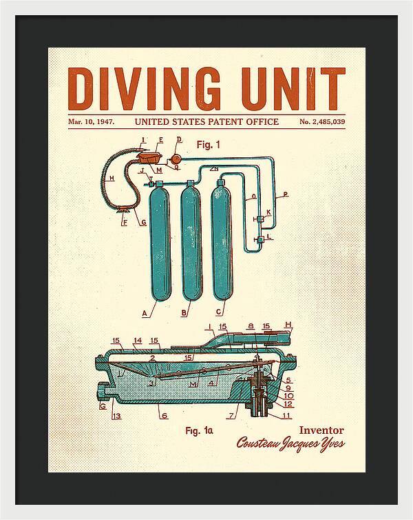 Diving Unit Cousteau Aqua Lung Retro Patent Us2485039a