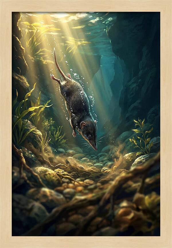 Diving Water Shrew In Stream