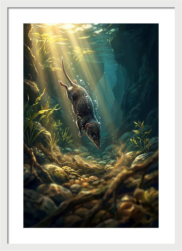 Diving Water Shrew In Stream