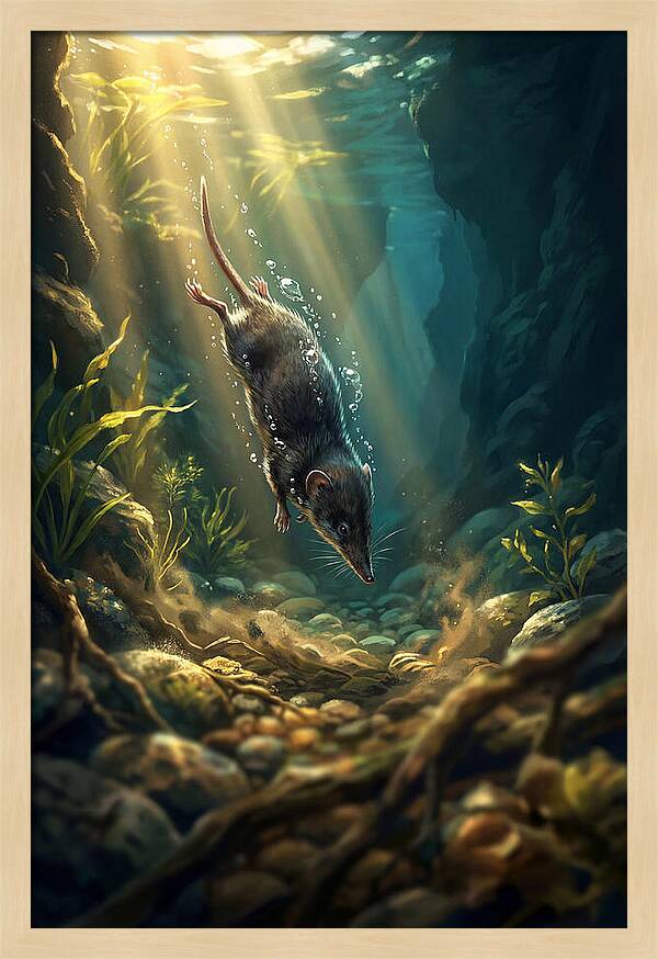 Diving Water Shrew In Stream