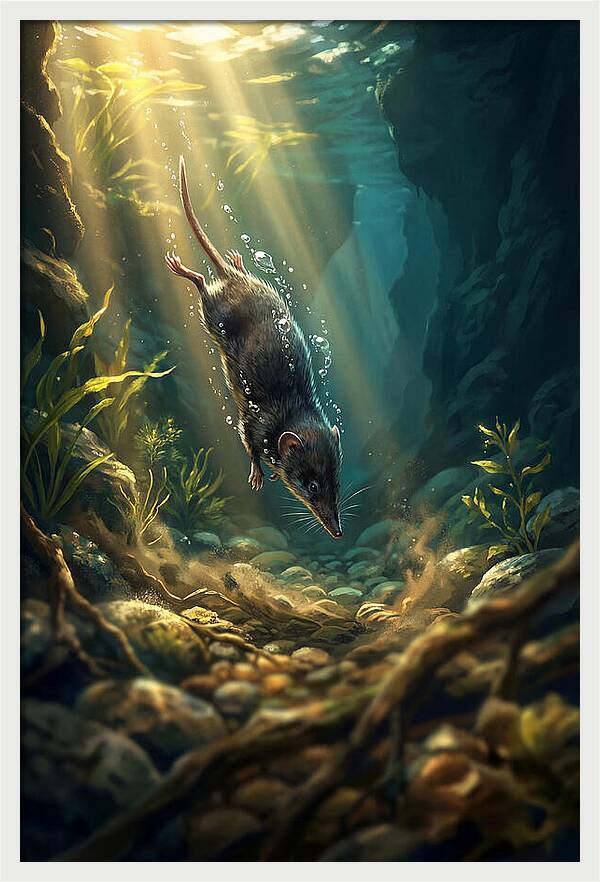 Diving Water Shrew In Stream