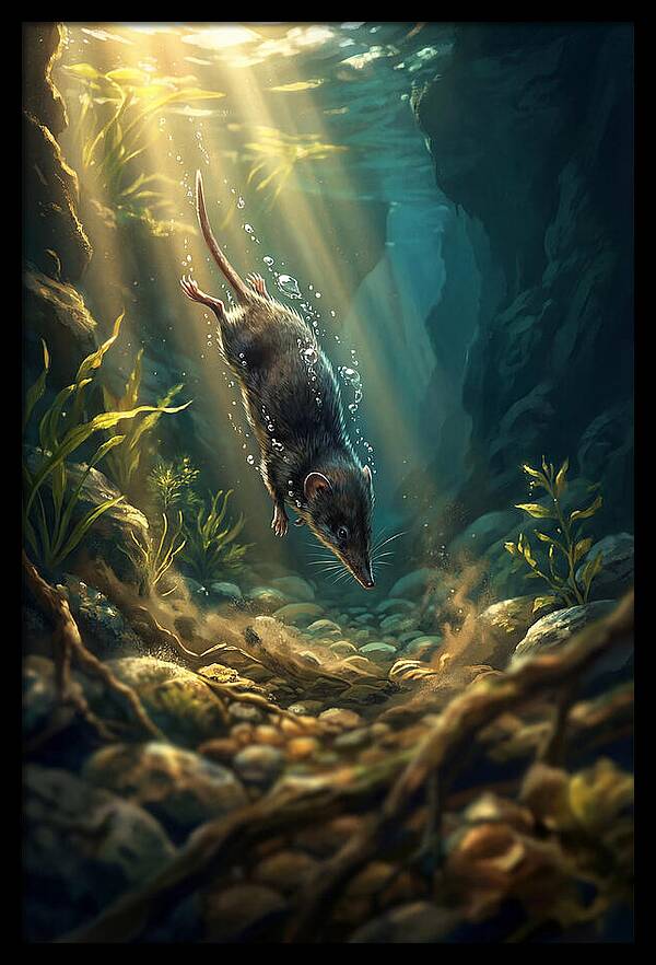 Diving Water Shrew In Stream