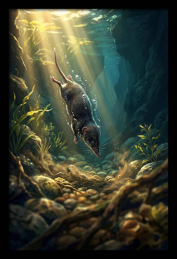 Diving Water Shrew In Stream