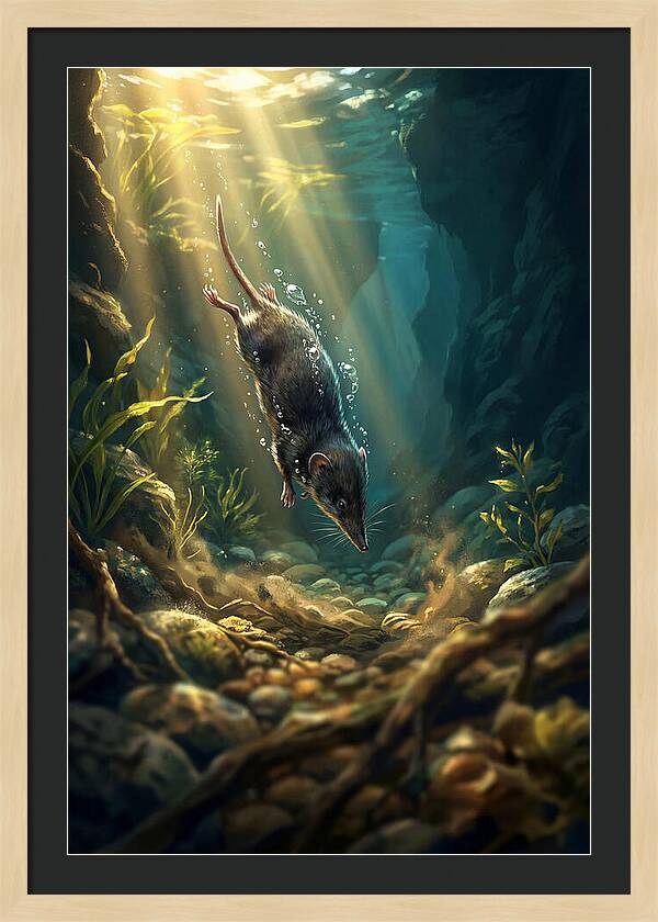 Diving Water Shrew In Stream