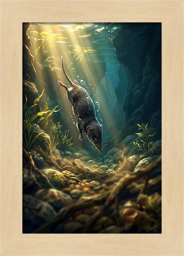 Diving Water Shrew In Stream