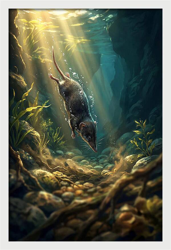 Diving Water Shrew In Stream