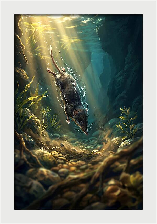 Diving Water Shrew In Stream