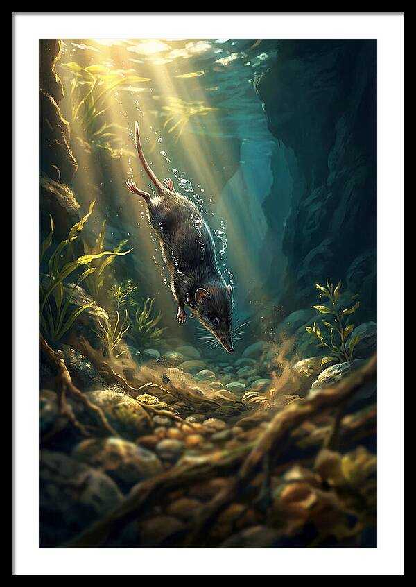 Diving Water Shrew In Stream