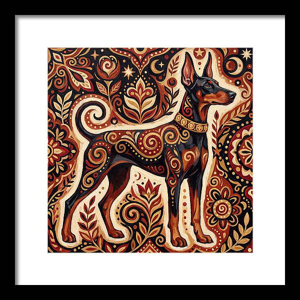 Doberman In Folk Art Style