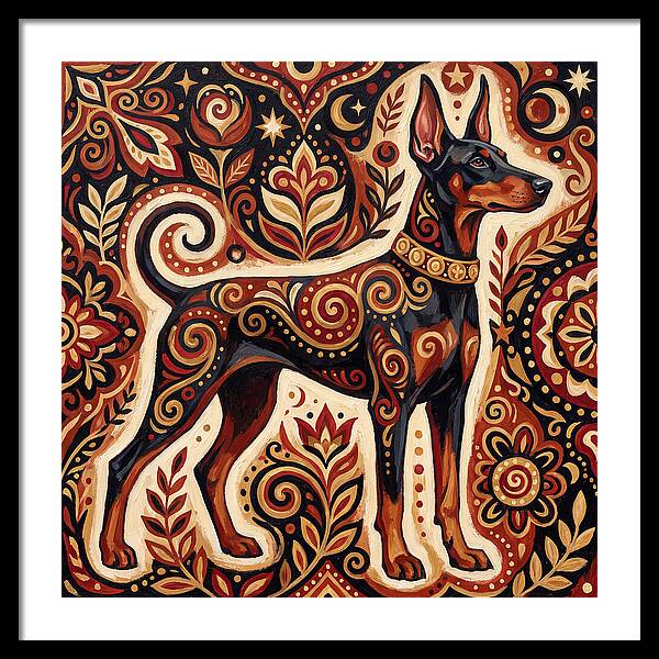 Doberman In Folk Art Style