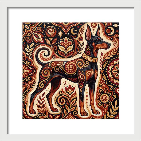Doberman In Folk Art Style