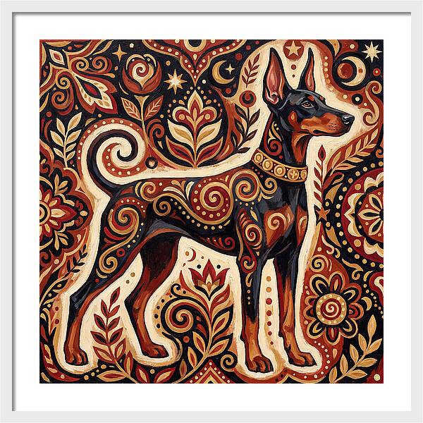 Doberman In Folk Art Style