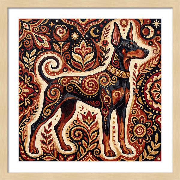 Doberman In Folk Art Style