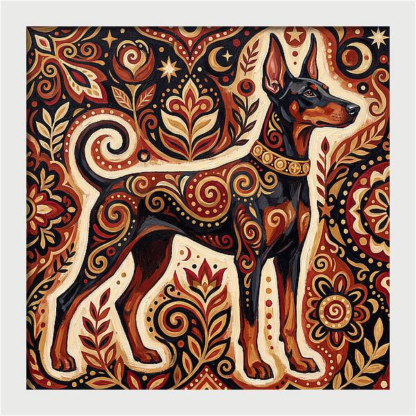 Doberman In Folk Art Style