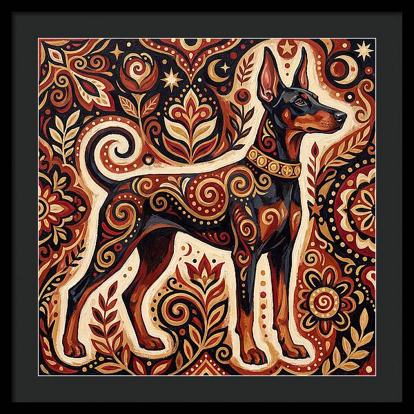 Doberman In Folk Art Style