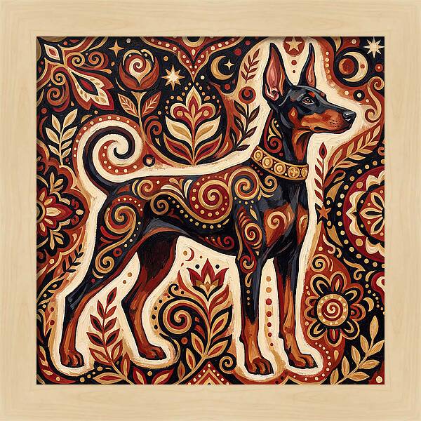 Doberman In Folk Art Style