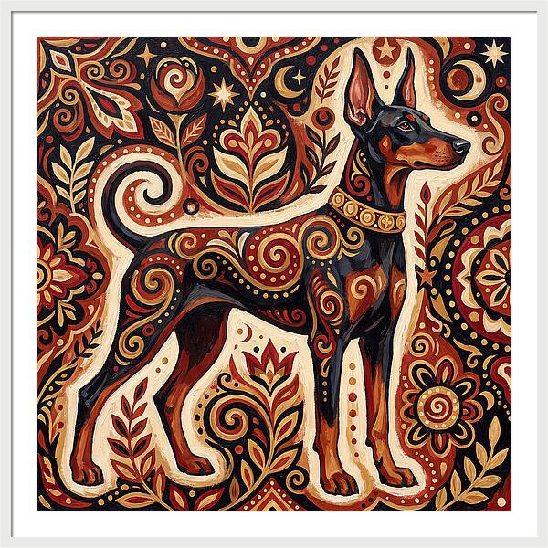 Doberman In Folk Art Style