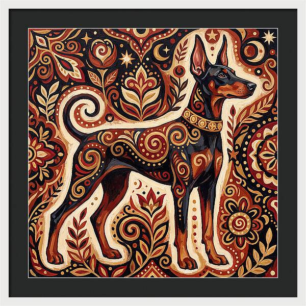 Doberman In Folk Art Style