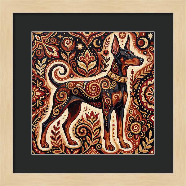 Doberman In Folk Art Style