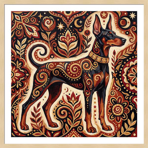 Doberman In Folk Art Style