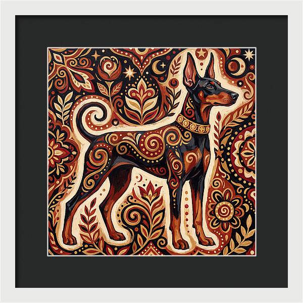 Doberman In Folk Art Style