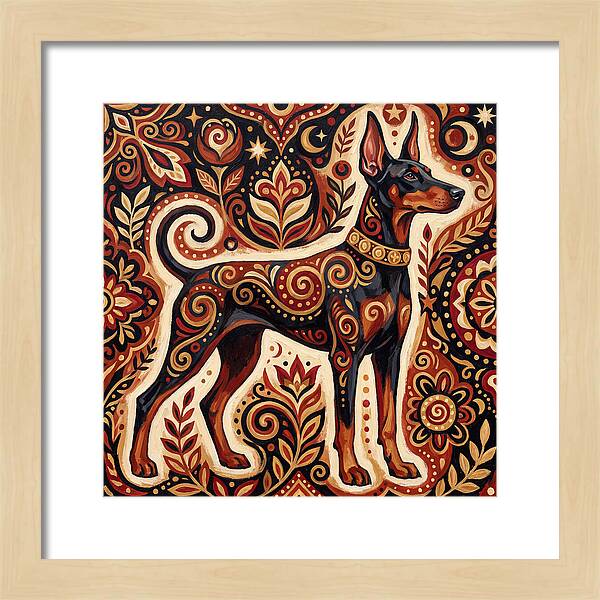 Doberman In Folk Art Style