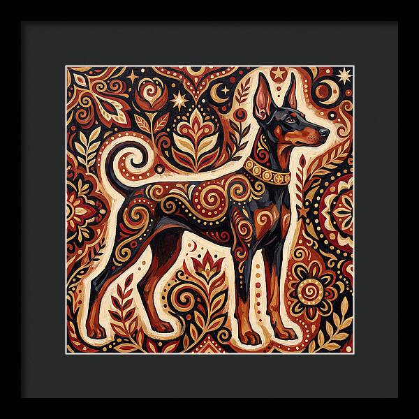 Doberman In Folk Art Style