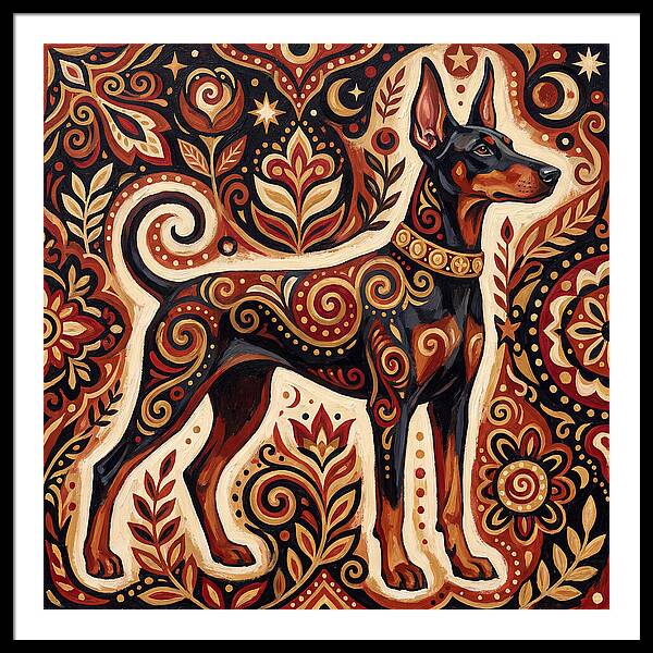 Doberman In Folk Art Style