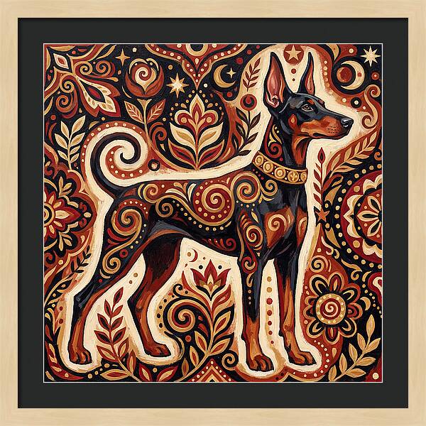 Doberman In Folk Art Style